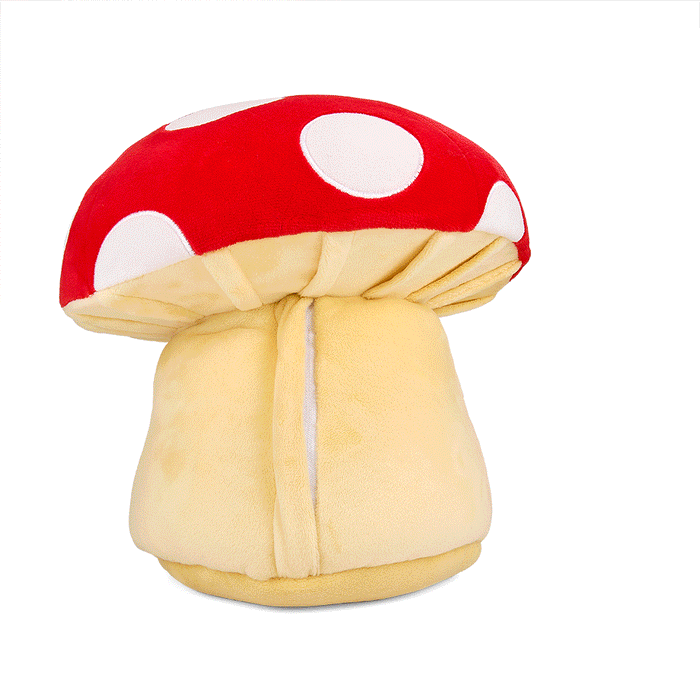 13-inch Kidrobot plush mushroom with adorable frog gnome figures, soft and cuddly toy for children and collectors.
