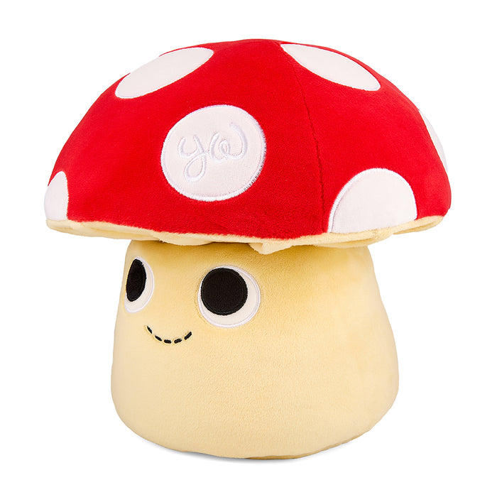 13-inch interactive plush mushroom with frog gnome characters by Kidrobot, soft fabric, and detailed embroidered features.