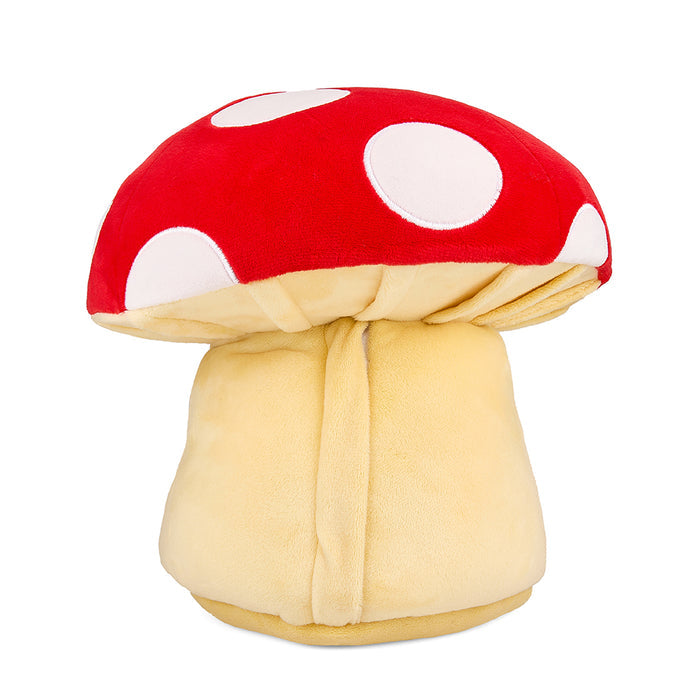 Soft 13-inch interactive plush mushroom with adorable frog gnomes by Kidrobot, featuring vibrant colors and detailed embroidery.