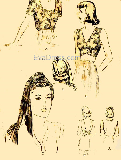 1942 Summer Blouse, Bandeau & Turban B40-2075