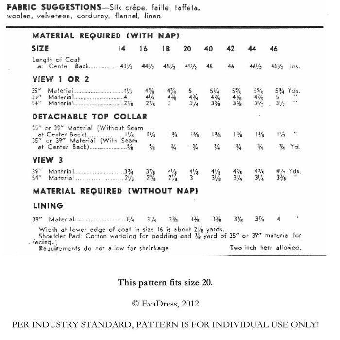 1943 Redingote, C40-603