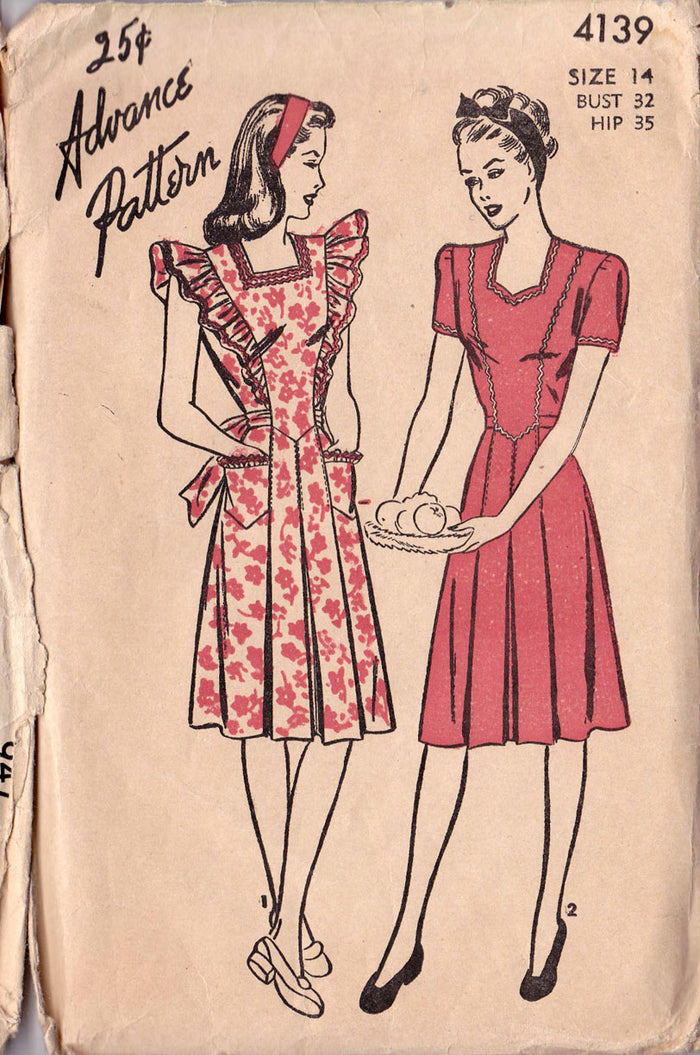 1946 One-Piece Dress, Original Advance 4139 in Factory Folds! 32" bust