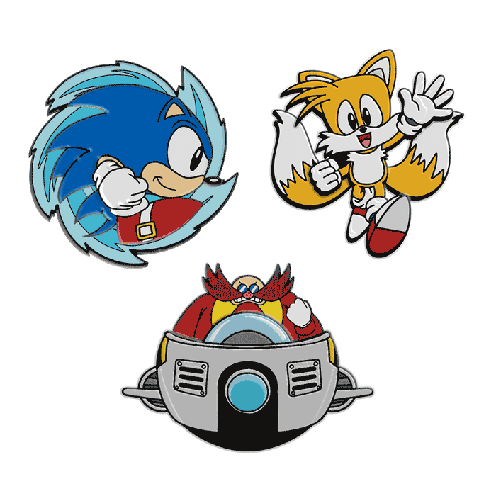 Sonic the Hedgehog 2023 NYCC 1.5-inch premium enamel pin 3-pack featuring limited edition collectible pins with Sonic characters.