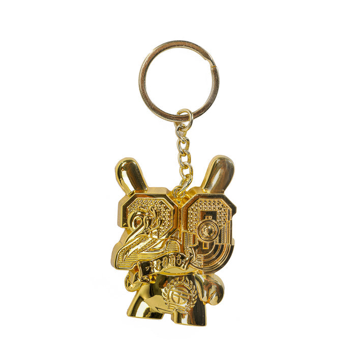 Goldchrome 2024 Tristan Eaton 20th Anniversary Dunny solid metal keychain, limited edition of 200, with detailed design and metallic finish.