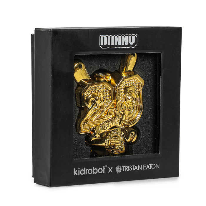 Goldchrome 2024 Tristan Eaton 20th Anniversary Dunny solid metal keychain, limited edition of 200, featuring detailed design.
