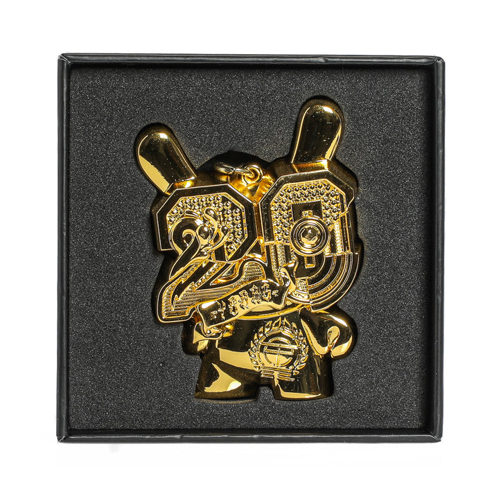 Goldchrome 2024 Tristan Eaton 20th Anniversary Dunny solid metal keychain, limited edition with detailed design and vibrant finish.