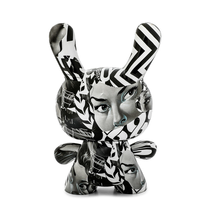 Limited edition 8-inch monochrome Dunny art figure by Tristan Eaton, celebrating 20th anniversary with detailed design.