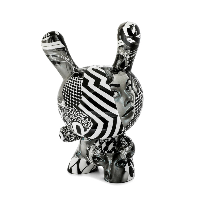 Limited edition 8-inch Tristan Eaton Dunny art figure celebrating 20th Anniversary with monochrome design, vinyl collectible toy.