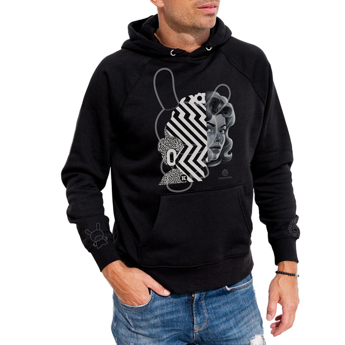 Limited edition 20th Anniversary monochrome hoodie by Tristan Eaton featuring bold artwork and a comfortable fit.