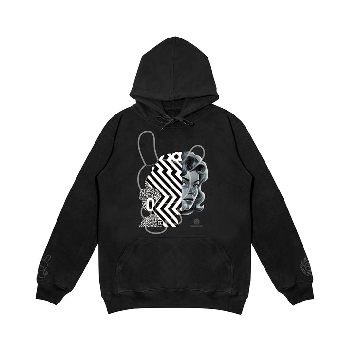 Limited edition 20th Anniversary Monochromic Hoodie by Tristan Eaton featuring unique artwork, from the Tristan Eaton x Kidrobot collection.