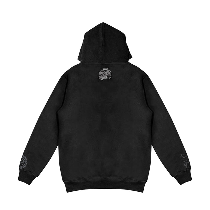 Limited edition 20th anniversary monochrome hoodie by Tristan Eaton featuring artwork from the Tristan Eaton x Kidrobot Dunny collection.