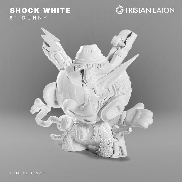 20th Anniversary Dunny art figure by Tristan Eaton in Shock White, 8-inch collectible vinyl toy with intricate design details.