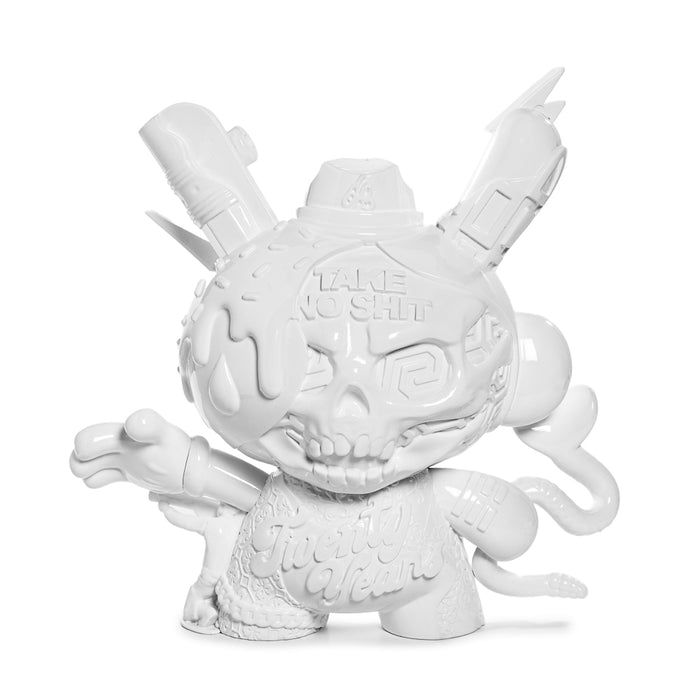 8-inch Tristan Eaton Dunny art figure in Shock White edition, celebrating 20th Anniversary Still Life with sculpted design.