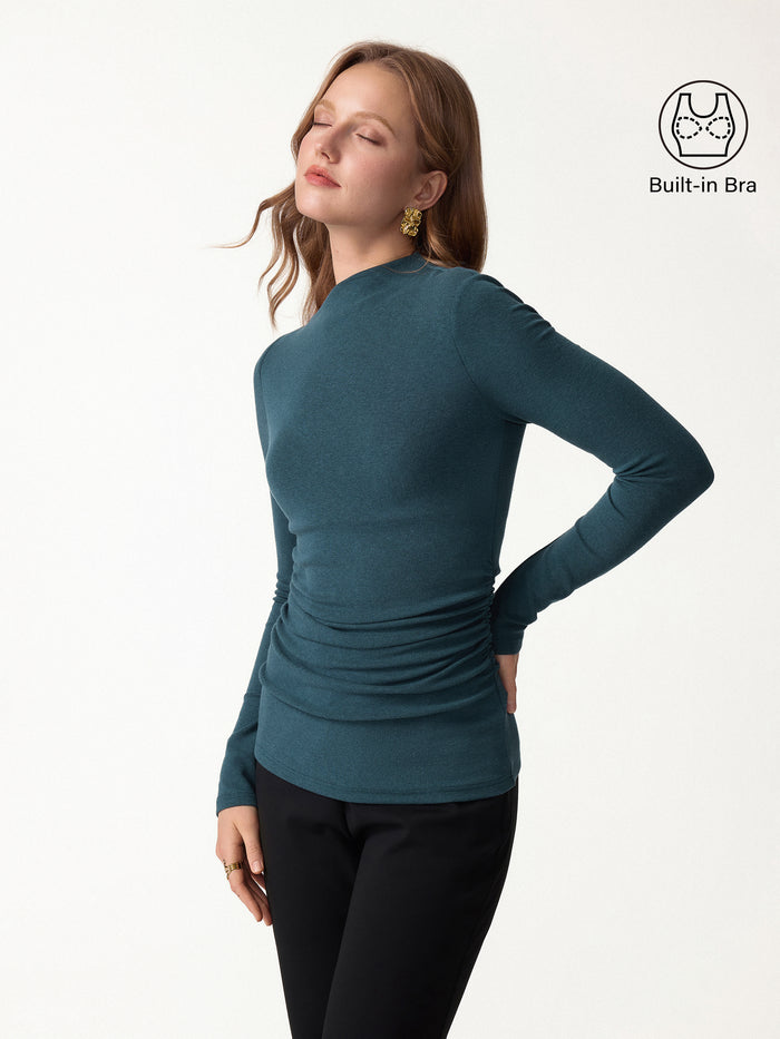 OGLmove 2Pcs Set Asymmetrical Long Sleeve Bra Top & A-Line Midi Skirt