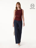 2Pcs Set Boat-Neck Tank Top & Slimming High Rise Wide Leg Pant