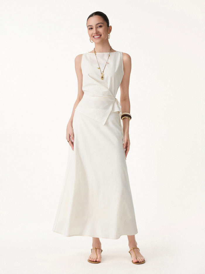 OGLmove 2Pcs Set Boatneck Top & Maxi Flared Pull-On Skirt