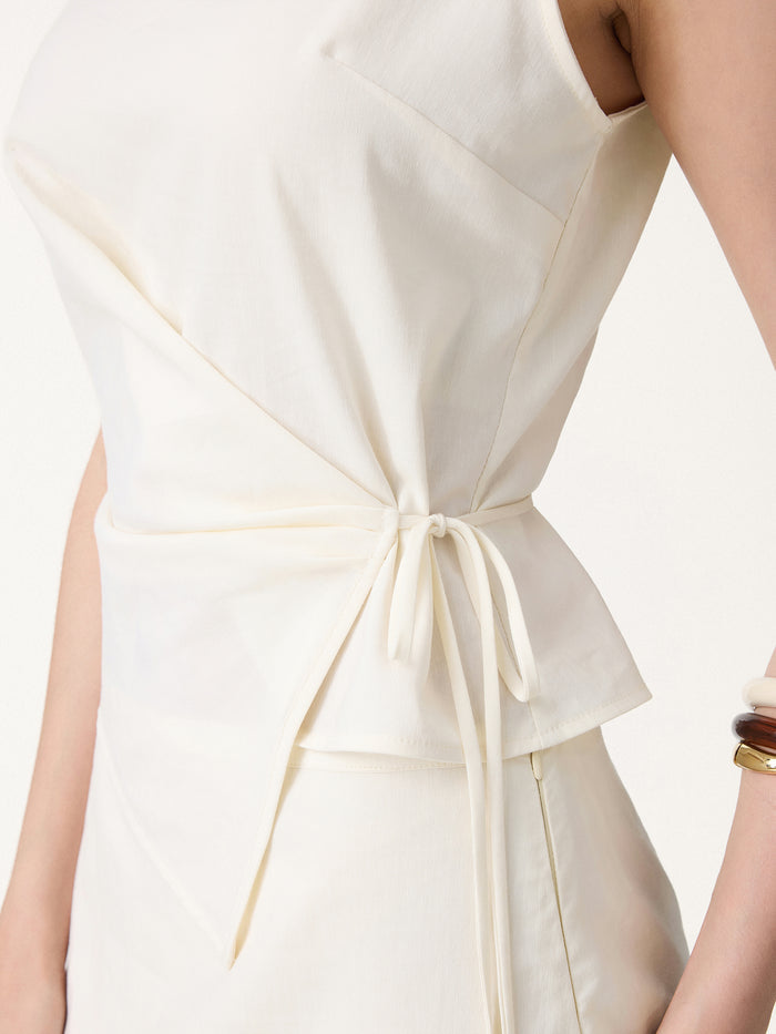 OGLmove Linen-Like Boatneck Waist-Defined Top