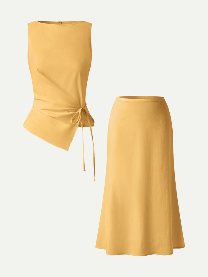 OGLmove 2Pcs Set Boatneck Top & Maxi Flared Pull-On Skirt