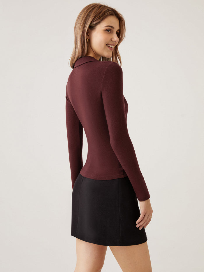 OGLmove 2Pcs Set Collared Surplice Top & High Waisted Straight Leg Pull On Pant