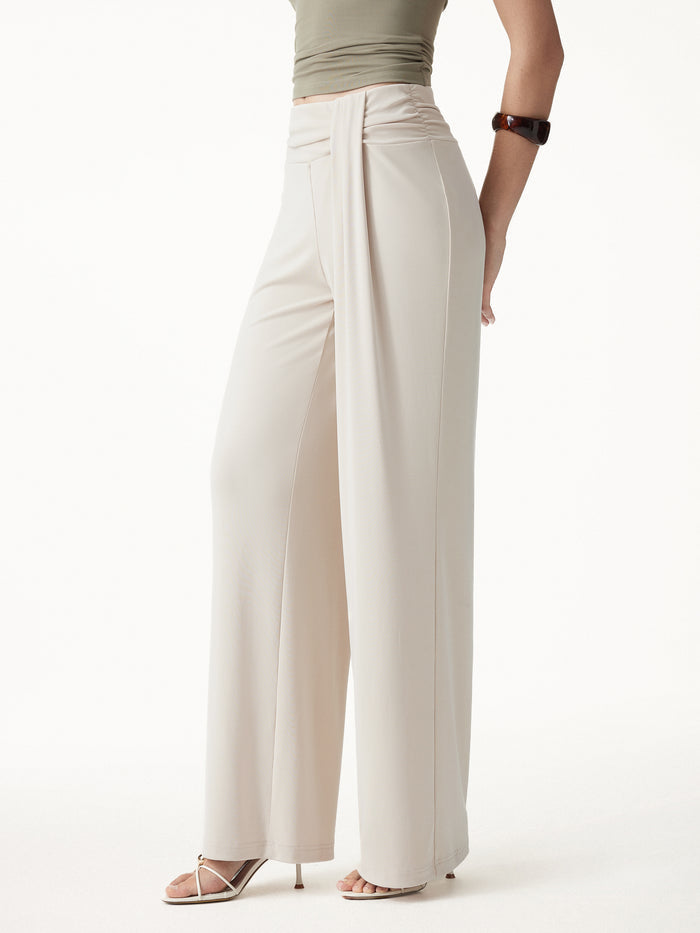 OGLmove 2Pcs Set Collared V-neck Top & Mid-Rise Wide-Leg Lounge Pants