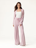 2Pcs Set Long Sleeve Drop-Shoulder Cardigan & High-Rise Flare Pants with Pockets