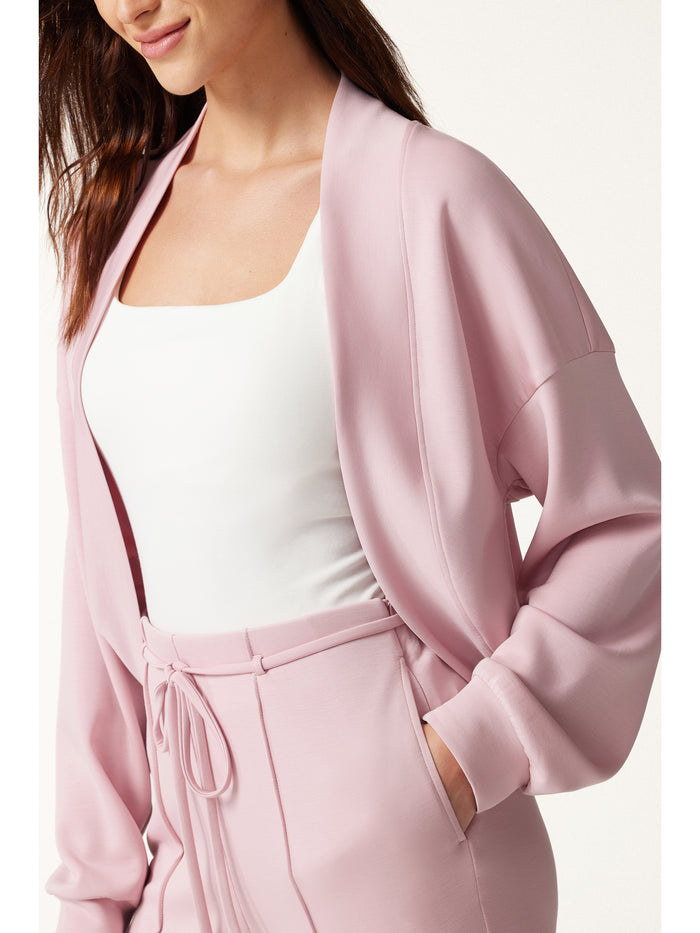 OGLmove 2Pcs Set Long Sleeve Drop-Shoulder Cardigan & High-Rise Flare Pants with Pockets