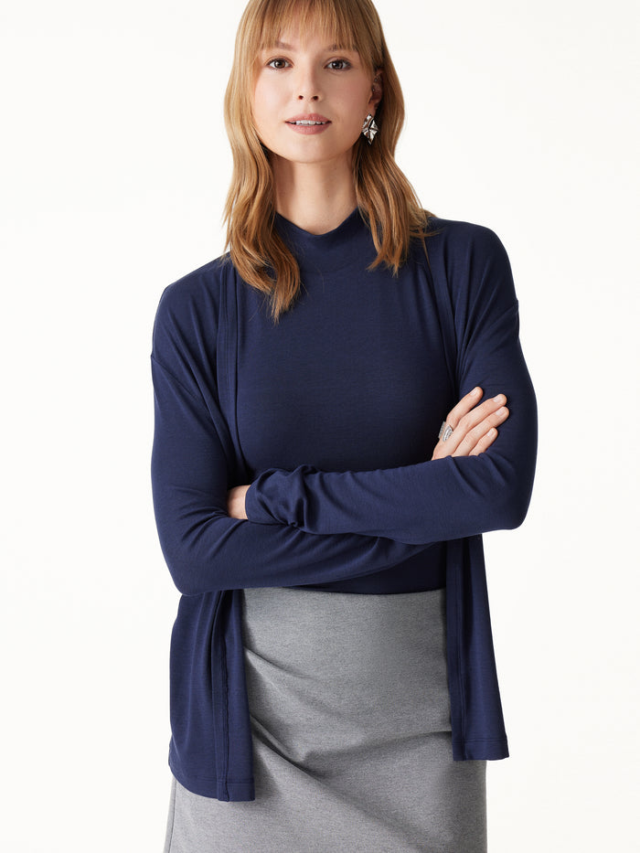 OGLmove 2Pcs Set Mock Neck Bra Top & Open-Front Long Sleeve Cardigan