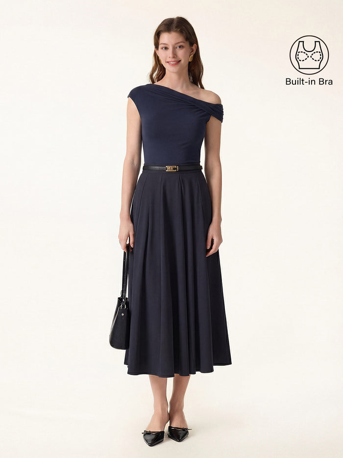OGLmove 2Pcs Set Multi-wear Bra Top & Volume Skirt with Pockets Midnight Navy/Universe Navy XS