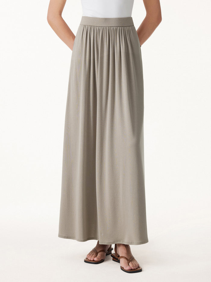 OGLmove 2Pcs Set Multi-wear Necklines Bra Top & Gathered A-Line Maxi Skirt with Pockets