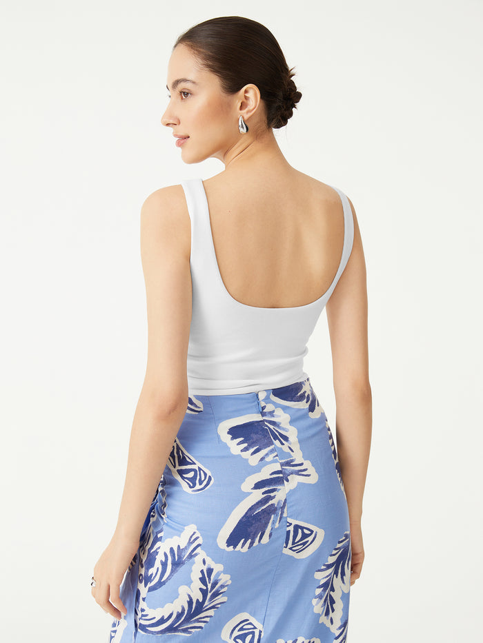 OGLmove 2Pcs Set Open Back Bra Tank & Side Ruched A-line Midi Skirt