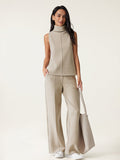 OGLmove 2Pcs Set High Waisted Straight Leg Pant & Split Hem Top