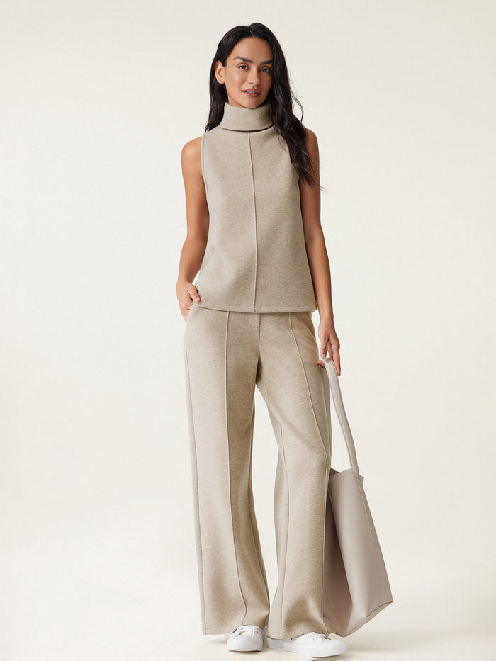 OGLmove 2Pcs Set High Waisted Straight Leg Pant & Split Hem Top