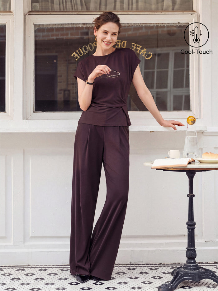 OGLmove 2Pcs Set Round Neck Tucked Top & Wide Leg The Success Pants Purple Gloam XS