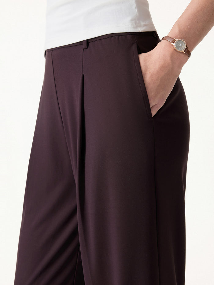 OGLmove 2Pcs Set Round Neck Tucked Top & Wide Leg The Success Pants