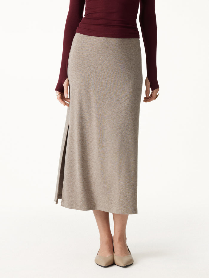 OGLmove 2Pcs Set Short Sleeve Tie-Side Top & Side-Slit A-Line Midi Skirt