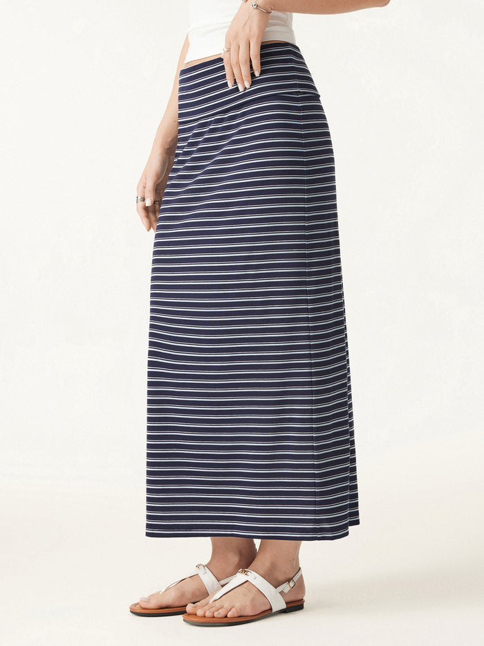 OGLmove 2Pcs Set Striped Spaghetti Bra Top & Low Rise Striped Midi Skirt