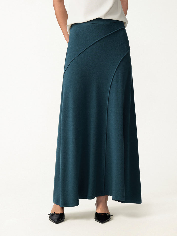 OGLmove 2Pcs Set Surplice Long Sleeve Ruched Top & A-Line Midi Skirt