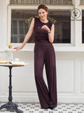 OGLmove 2Pcs Set Tucked Asymmetrical Hem Top & High Rise Wide Leg Pant Purple Gloam S