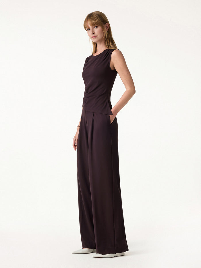 OGLmove 2Pcs Set Tucked Asymmetrical Hem Top & High Rise Wide Leg Pant