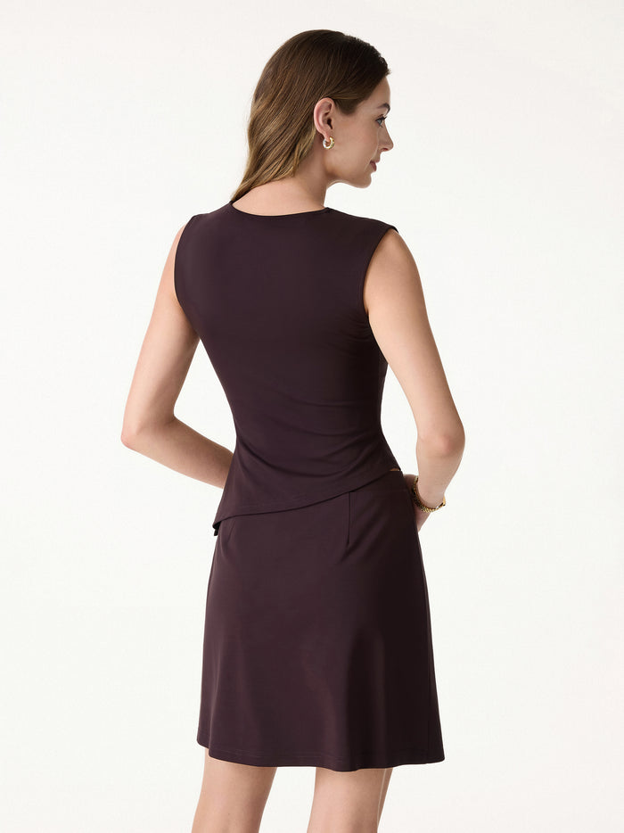 OGLmove 2Pcs Set Tucked Asymmetrical Hem Top & A-Line Pull-On Skirt