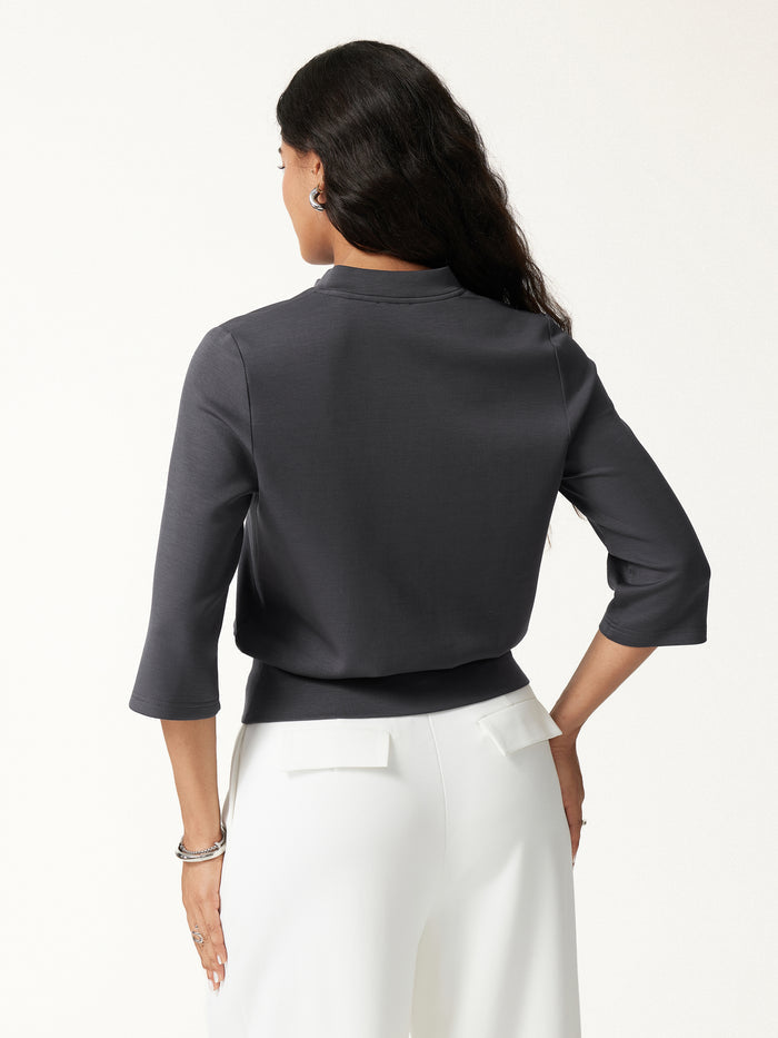 OGLmove 2Pcs Set V-Neck Elbow Sleeve Top & High-Rise Wide Leg Pants with Pockets
