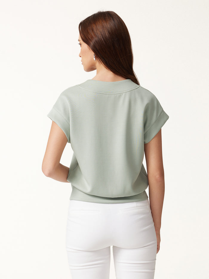 OGLmove 2Pcs Set V-Neck Short Sleeve Top & Cropped Straight-Leg Pants with Pockets