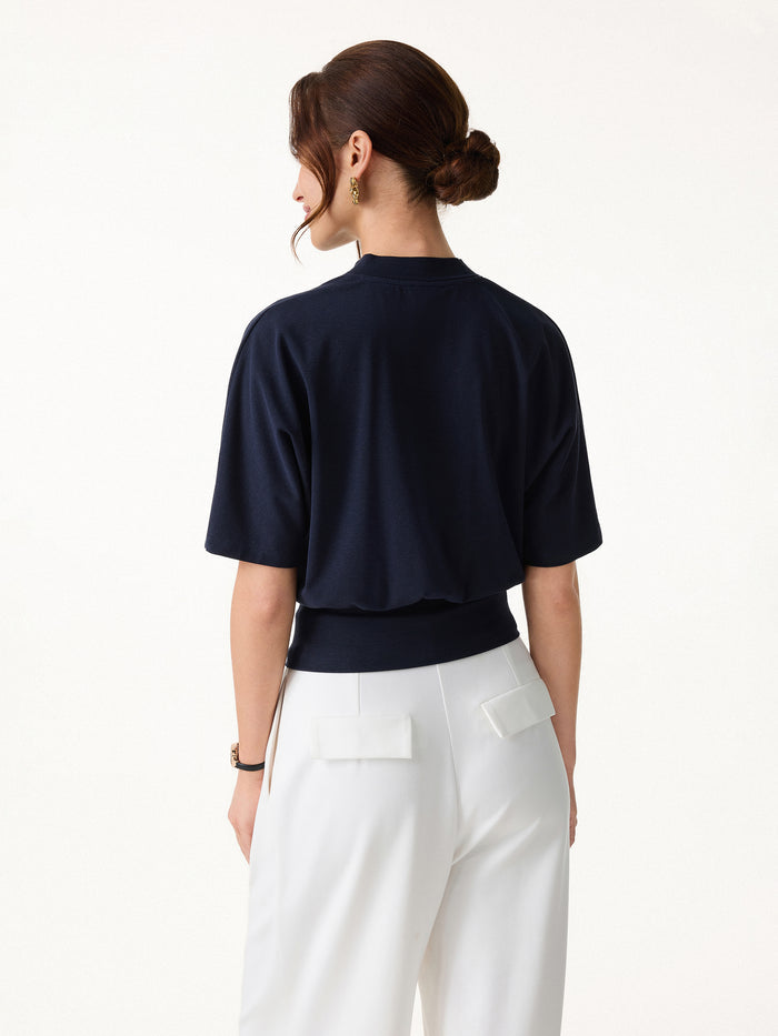 OGLmove 2Pcs Set V-Neck Short Sleeve Top & Mid Rise Wide Leg Pant with Pockets