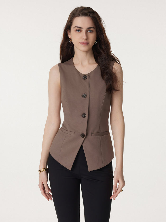 OGLmove 2Pcs Set Waistcoat with Pockets & Wide Leg Pant with Pockets
