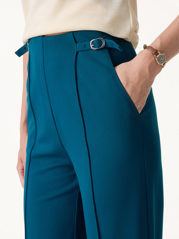 OGLmove 2Pcs Set Square Neck Waistcoat with Pockets & Wide Leg Ankled Pant