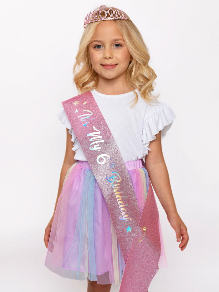 6th Birthday Princess Tiara & Sash Set Mia Belle Girls