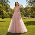 A-line Strapless Tulle Pink Evening Dresses Party Gowns - Rosymae