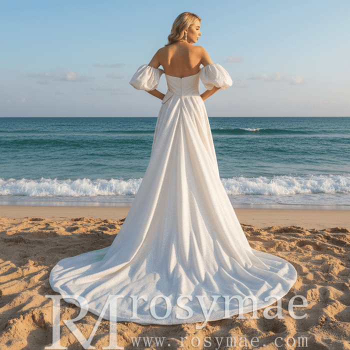 A-line Wedding Dress with Sweetheart Neckline and Detachable Sleeves - Rosymae