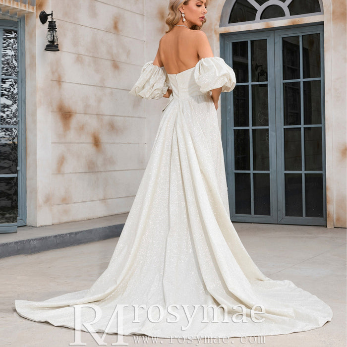 A-line Wedding Dress with Sweetheart Neckline and Detachable Sleeves - Rosymae