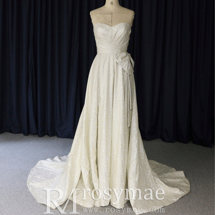 A-line Wedding Dress with Sweetheart Neckline and Detachable Sleeves - Rosymae